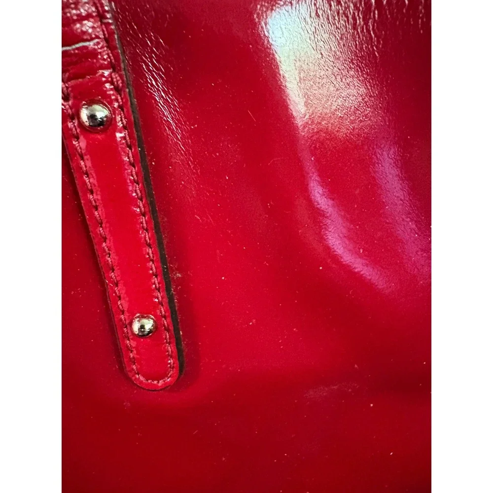 Kate Spade New York Red Patent Leather Tote Bag Polka Dot Lining Shoulder Bag